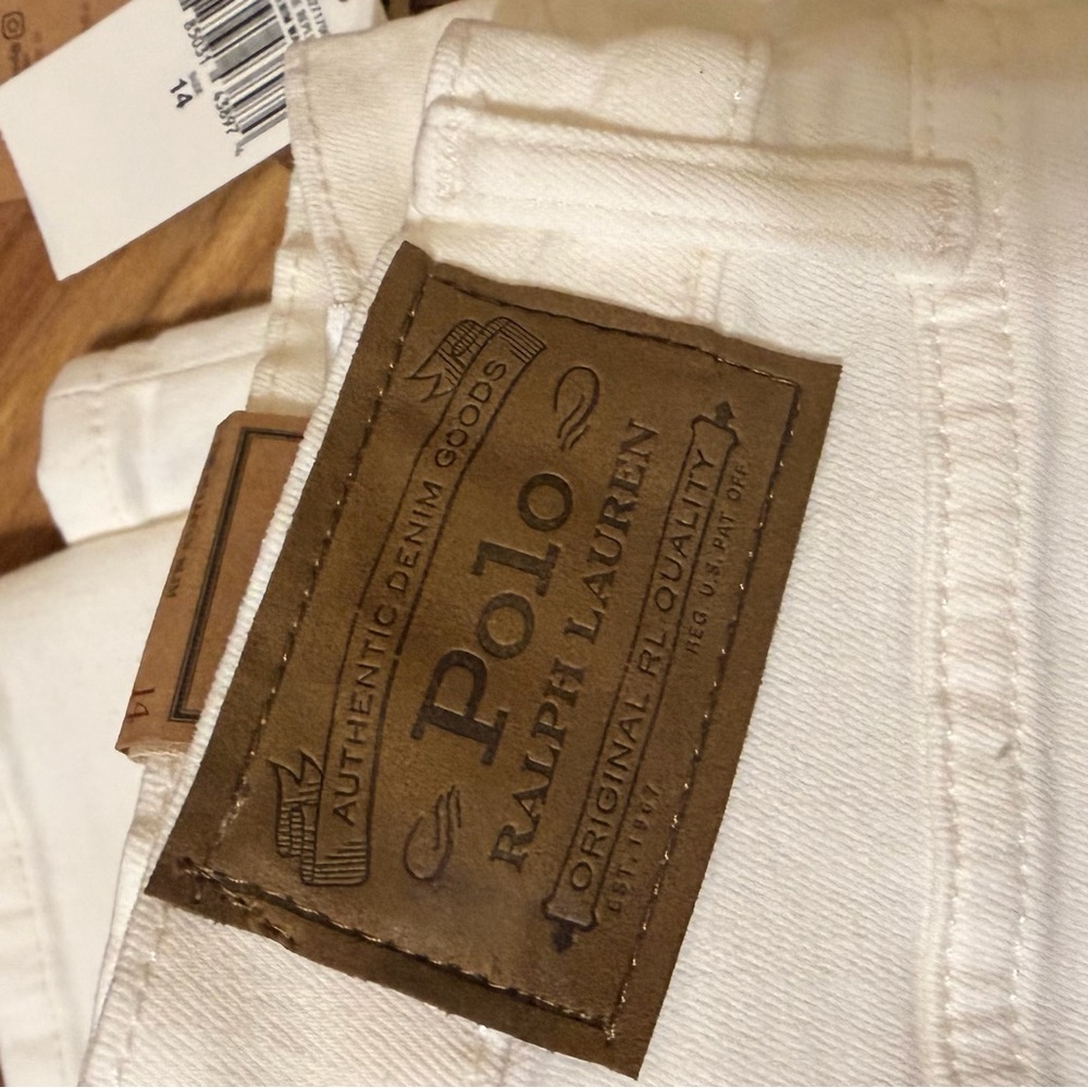 Boys- Polo by Ralph Lauren White Slim Straight Jeans with Leather Patch